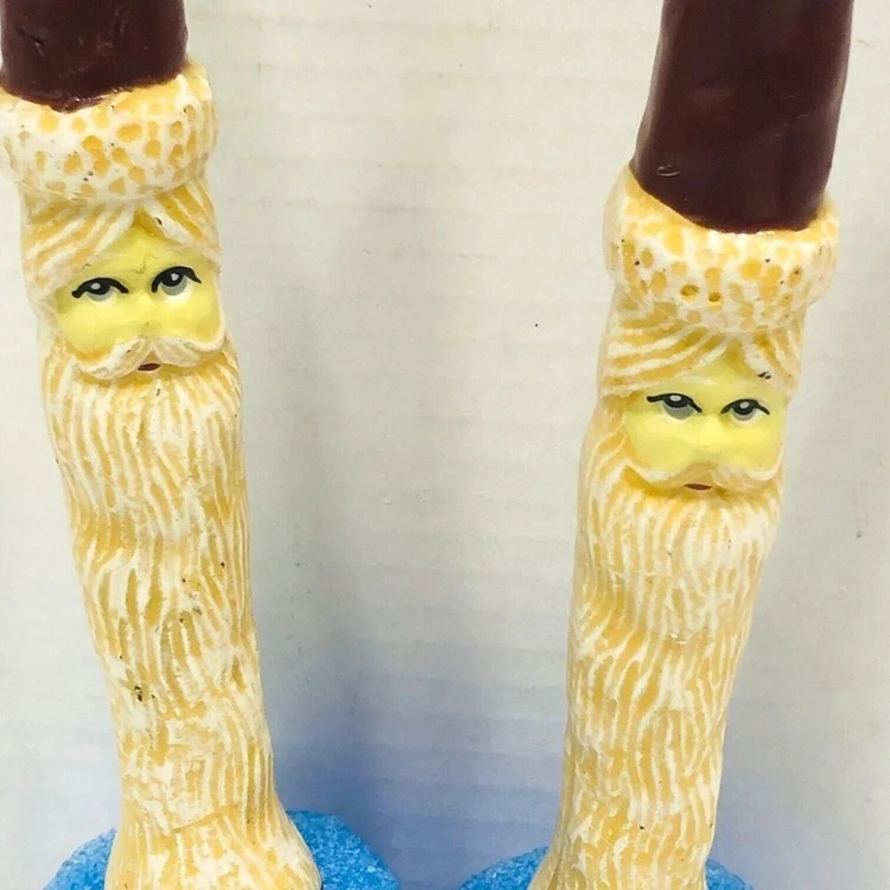 VTG Old World Santa Claus Kris Kringle Taper Candlesticks Set of 2 Burgundy XMAS
